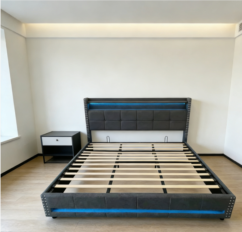 Minimalist Modern Dark Gray Upholstered Bed