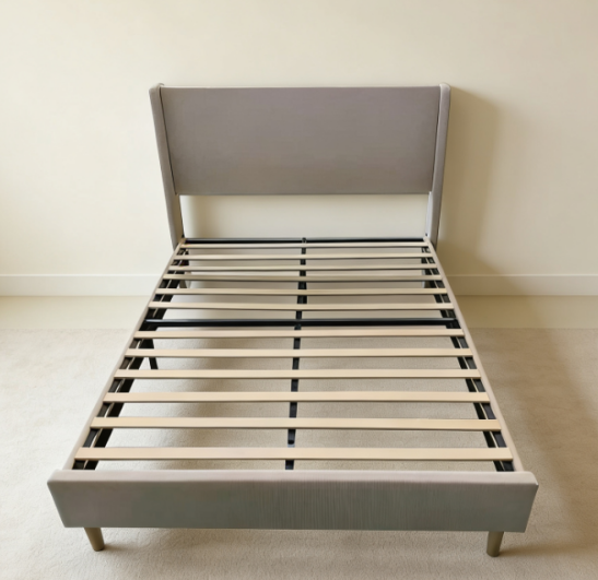 Khaki-colored Upholsterd Bed
