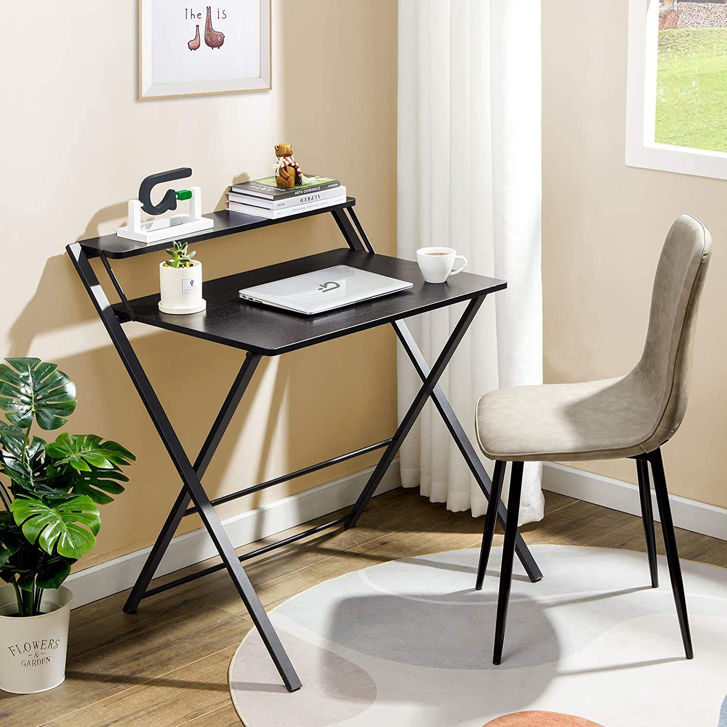 Modern Style Folding Computer Desk Home PC Laptop Table Study Table No Assembly Required Metal Table Desk Top