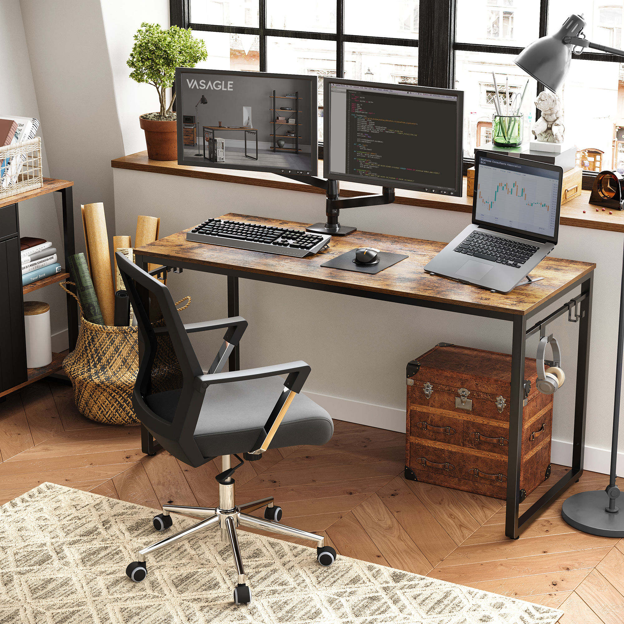 Home Office Easy Industrial Design Assembly Steel Writing Desk Office Table Computer Table