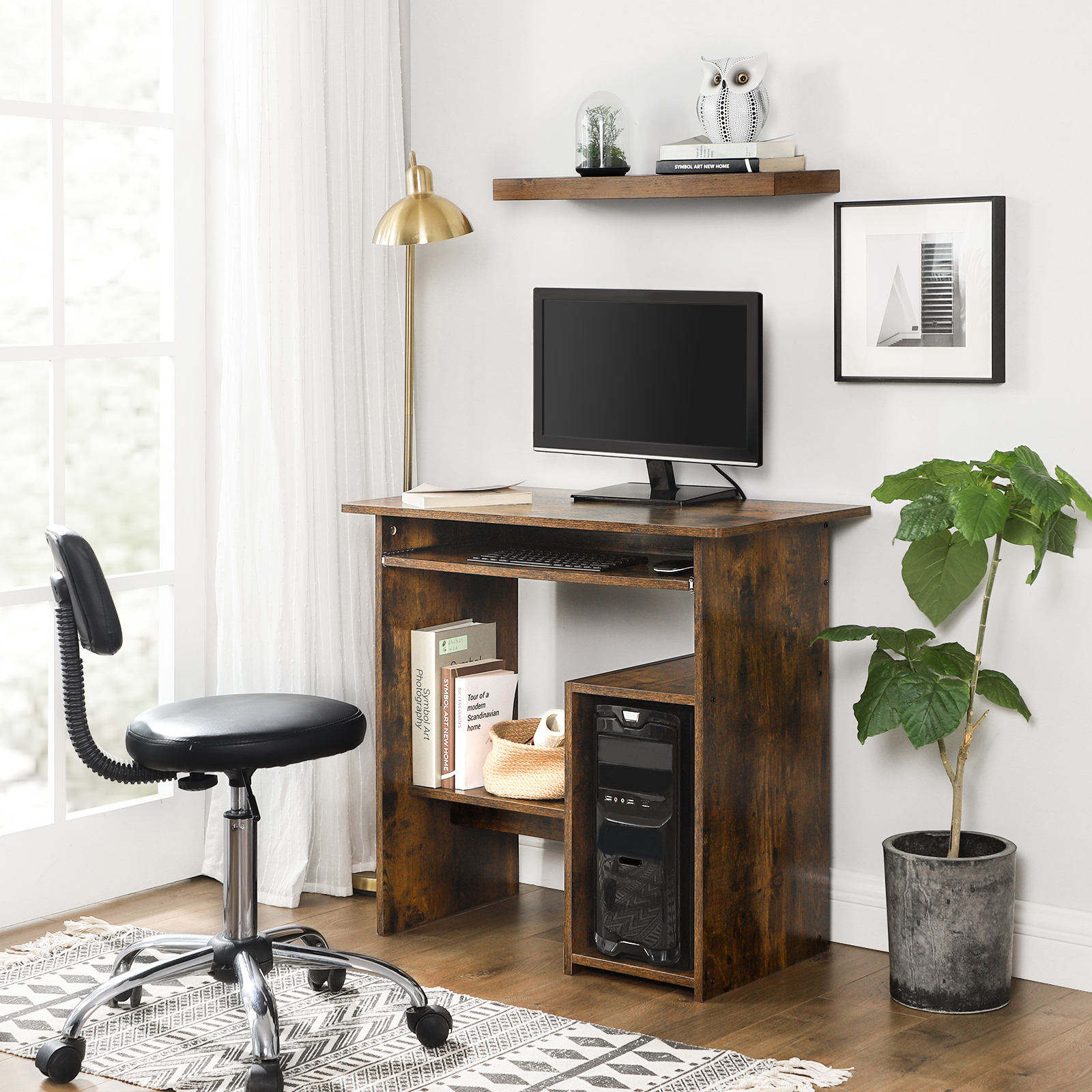 Industrial Household Small Study Desk Writing Desk Workstation with Keyboard Tray Computer Table