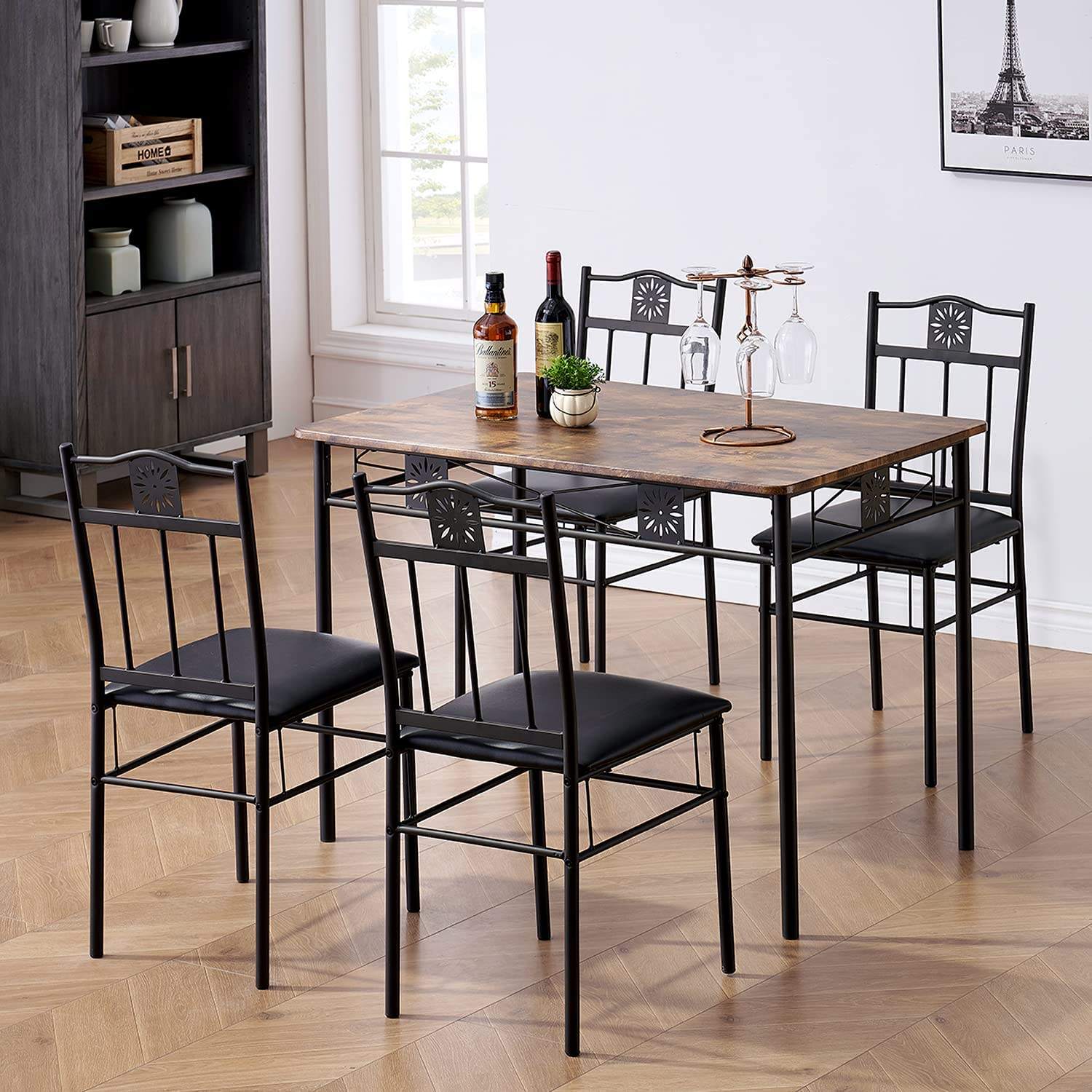 Wholesale Cheap Modern Industrial Wood Dining Table Set of 4 Seat Dining Room Metal Restaurant Furniture Dining Table and Chairs