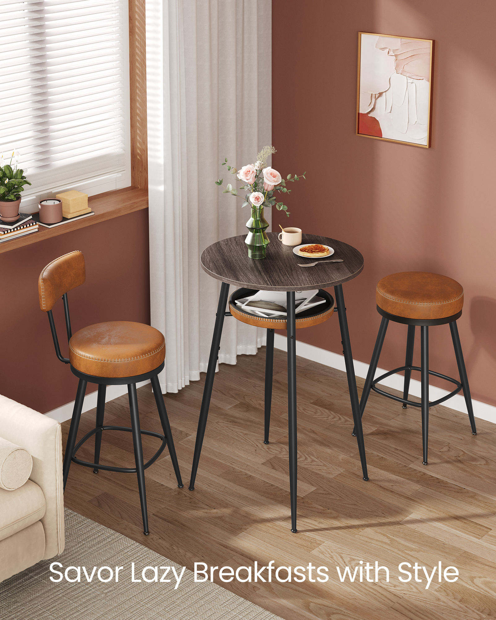 Industrial Hotel bar Simple Circular High bar Table with Wooden Top and Steel Frame bar Table, with Storage Partition