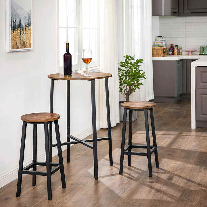 Retro Industrial bar Furniture with Metal Legs Wooden Round High Bar Breakfast bar Counter