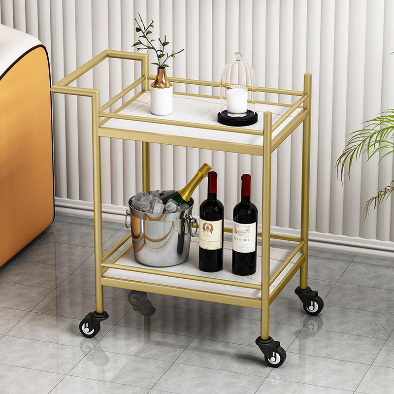 Nice Price Portable Hotel 2 Tier Metal Wine Bar Cart Commercial Hotel Furniture Hotel Wooden Tea Trolley