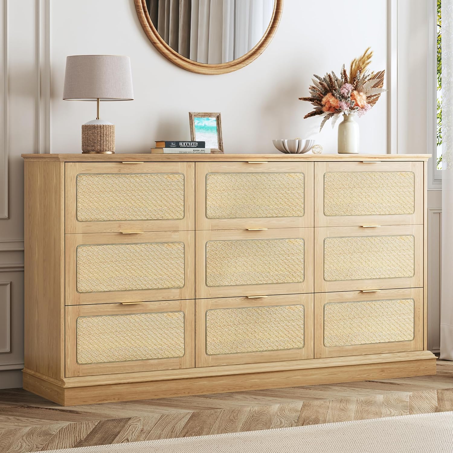 Rattan Plaited Articles Cabinet with Nine Drawers