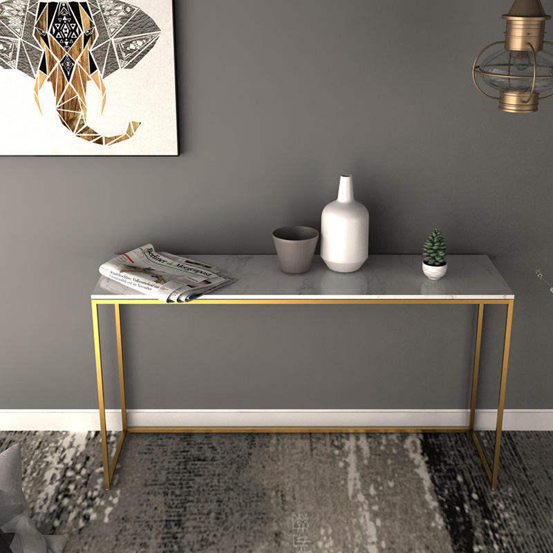 Furniture Hallway Rustic Black Wooden Console Table Metal Gold Luxury Modern Nordic with Marble Top