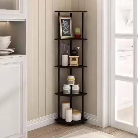 Multipurpose Display Storage Rack Home Furniture with 5 Tier Metal Frame Corner Shelf for Bathroom or Livingroom