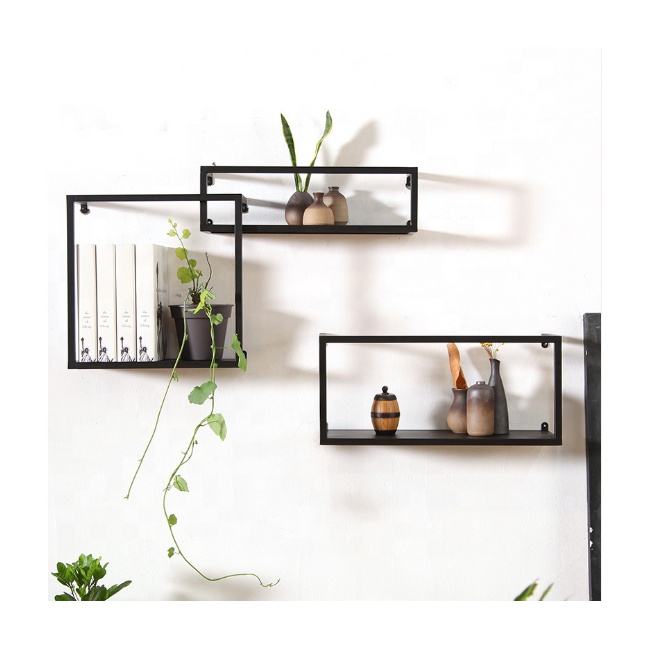 Wall Mount Shelves 3PCS Set Unique Rectangle Shape Metal Decorative Hanging Wall Shelves Home Decor Display