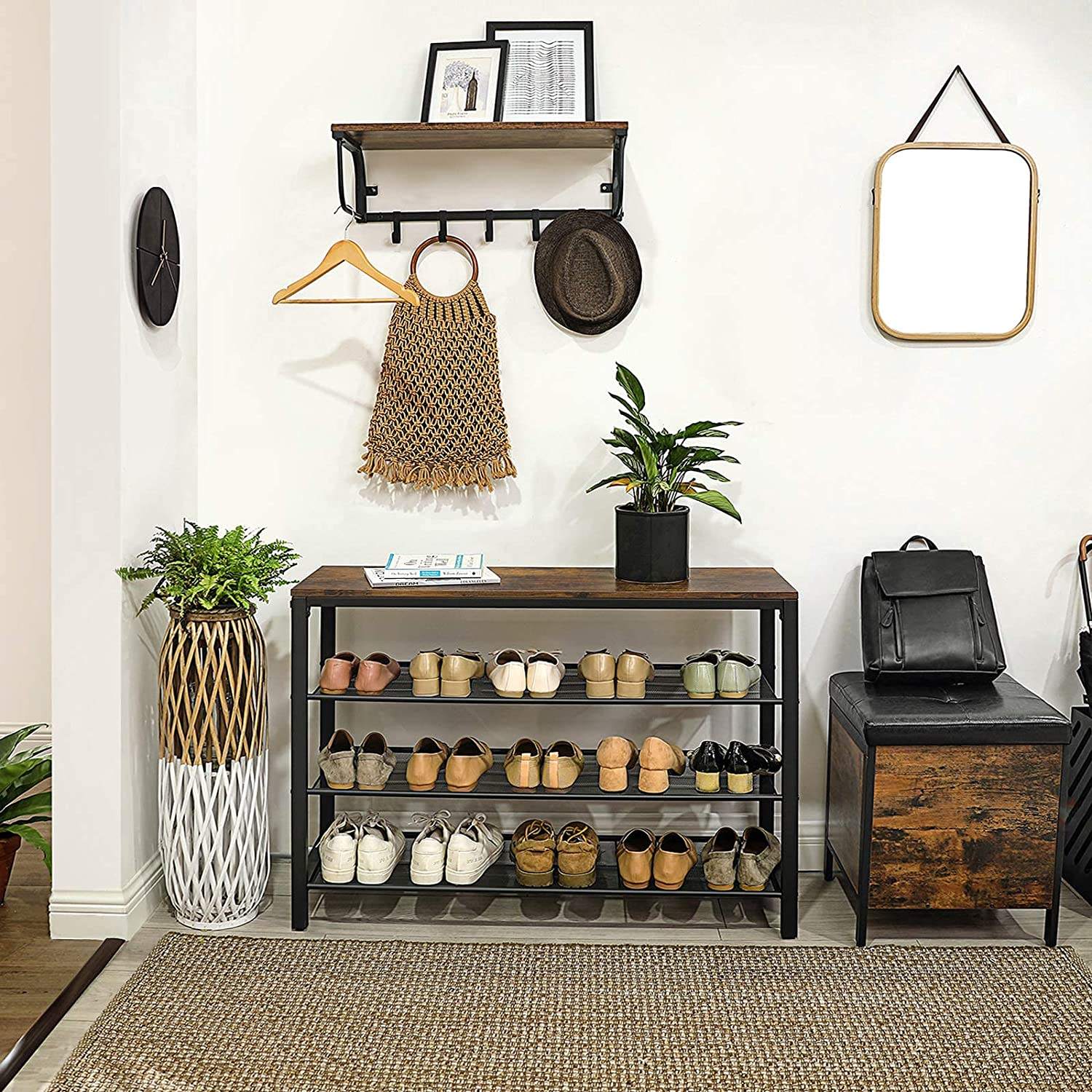 Wholesale Custom Modern Wooden Design Online Metal Shoe Rack Tall Entryway Coat Rack for Household Furniture