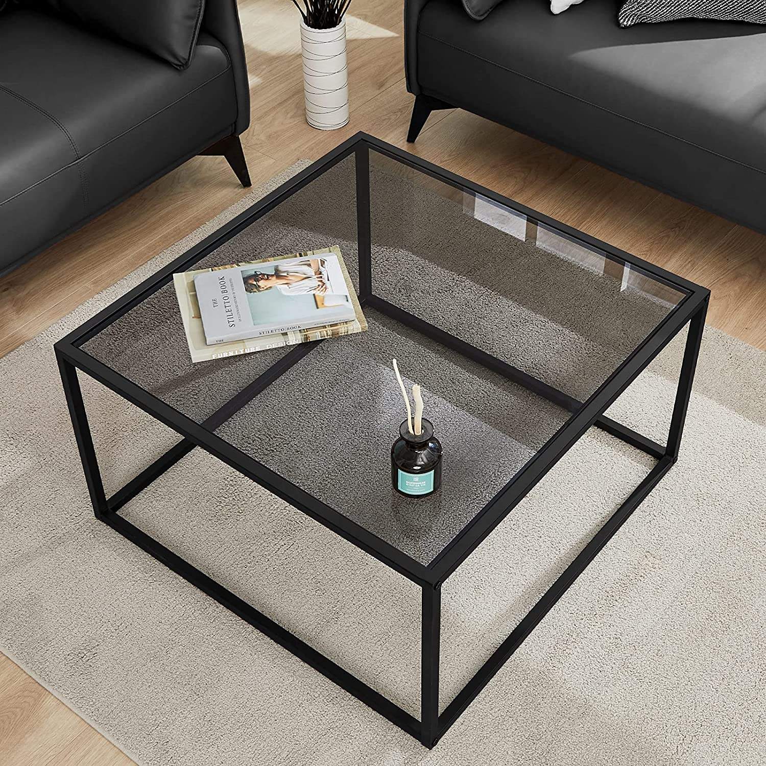 Free Sample Black Tempered Modern Round Square Top Metal Fancy Gold Smoke Glass Coffee Table for Living Room