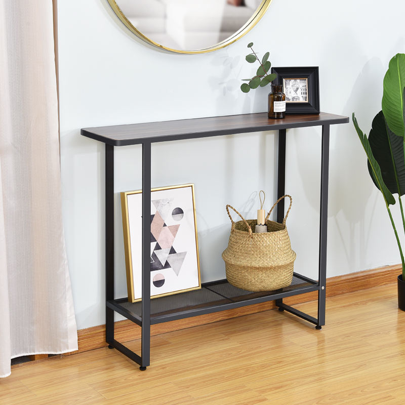 Adjustable Legs Living Room Modern Console Table of 2 Layers Stable Wood Hallway Console Tables