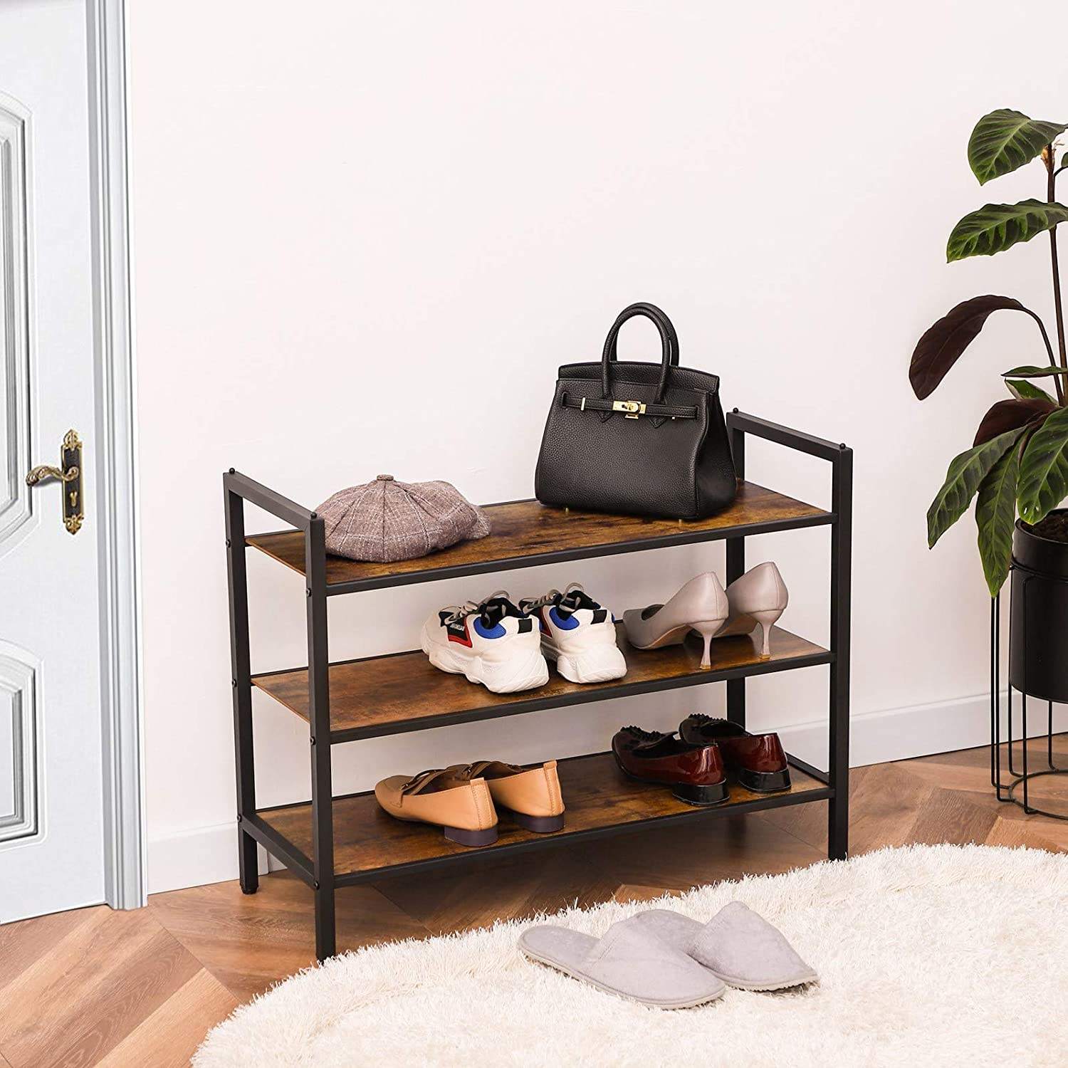Wholesale Custom Hallway Wardrobe Shoe Rack Stool of Combination Metal Frame Shoe Rack