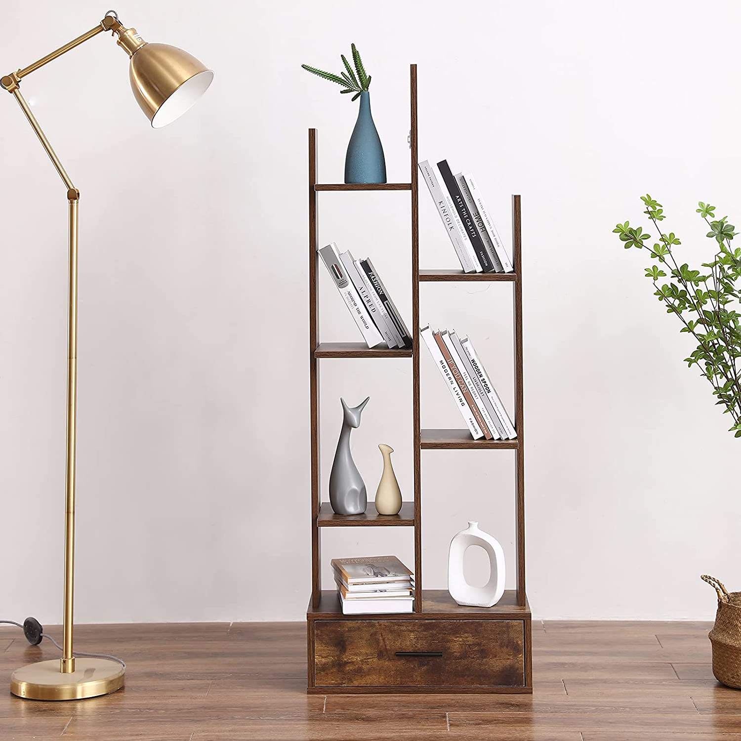 Cheap Furniture Antique 7 Tier Industrial Wooden Ladder Bookcase Display Wood Office Bookshelf Bookcases