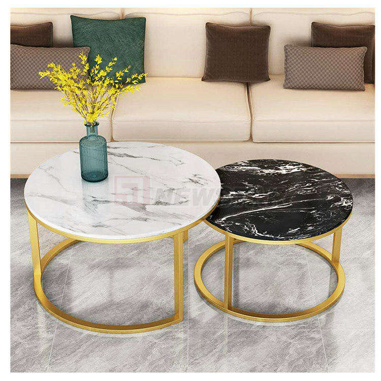 Modern Living Room Furniture End Tables Marble Space Saving Wood Tables Round Gold Luxury Coffee Table Set