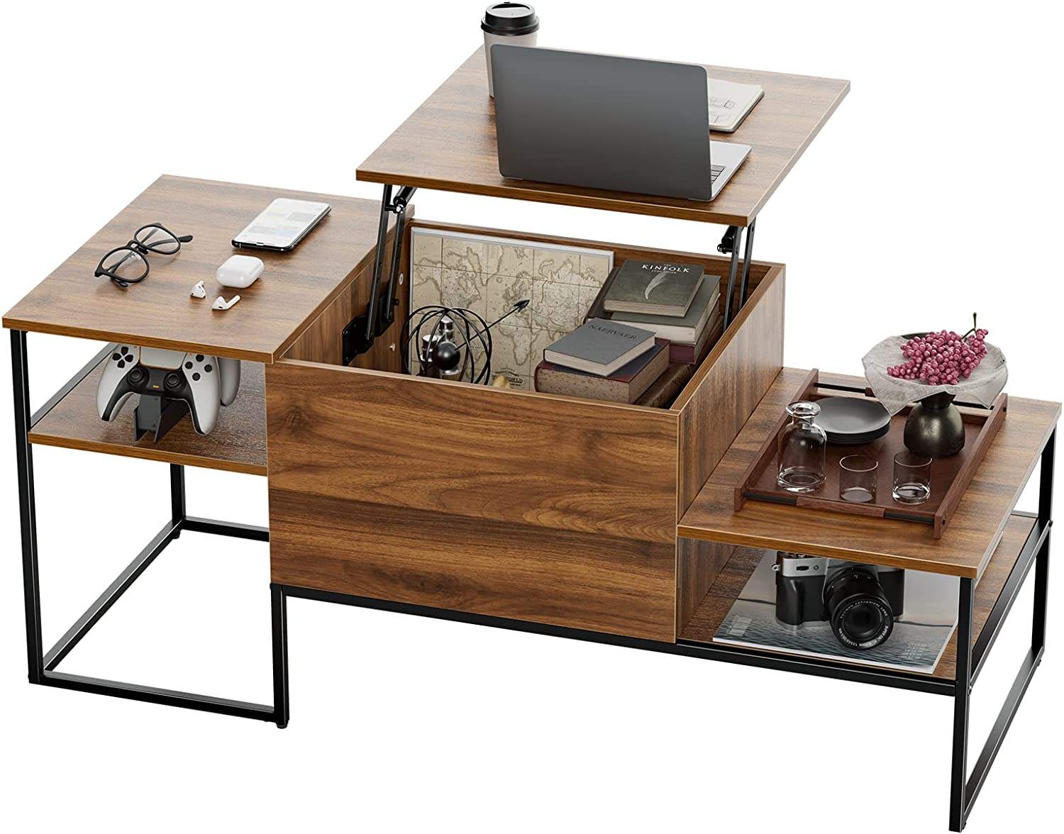 Wholesale Lift Top Coffee Table Modern Ethiopian Luxury Black Wood Living Room Furniture Tea Concrete Center Table Custom