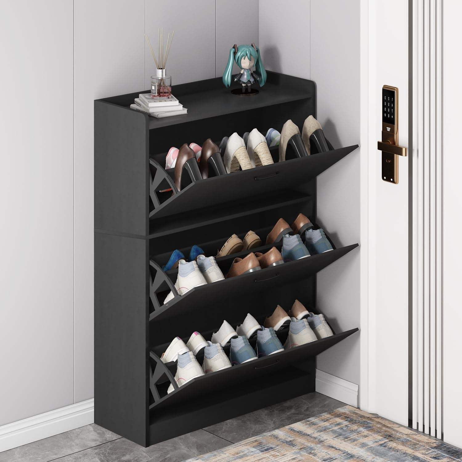 2026 Wooden Shoe Racks Cabinet Modern Design Rotating Indoor Shoe Storage Smart Rack Wooden Display Shoes Cabinet Racks