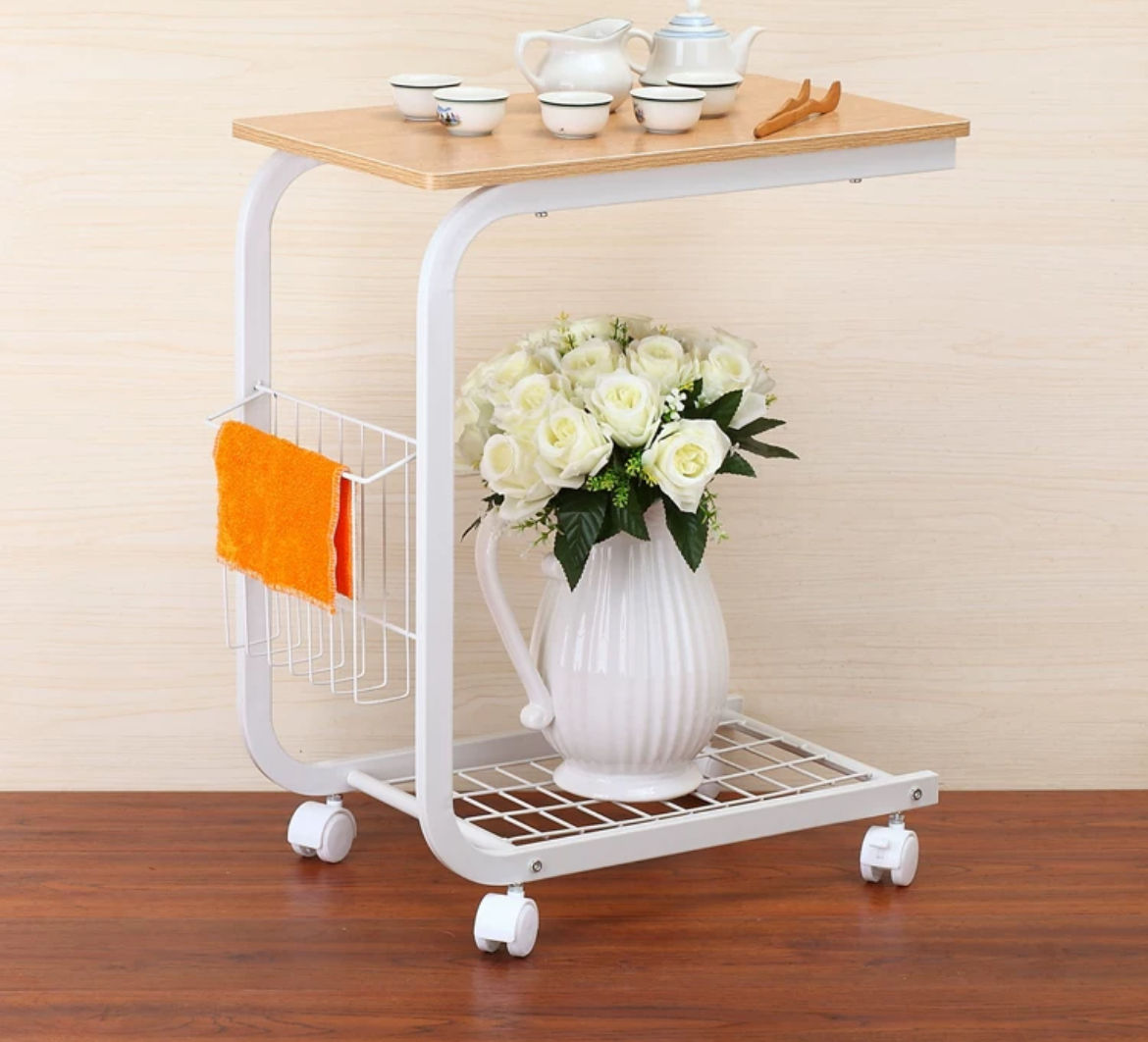 Wholesale Frame Rack Wooden Table Top Magazine Table Storage Rack Flexible Moving with Four Wheels Portable Versatile Desk Table