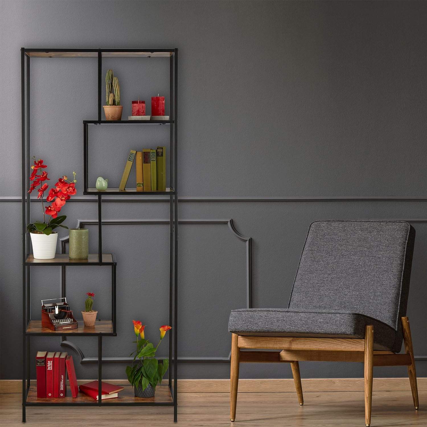 Cheap Factory Direct Stable Iron Wood Bookcase Library Bookcase Bookshelves Wooden Library Bookcase Modern Design Bookshelf