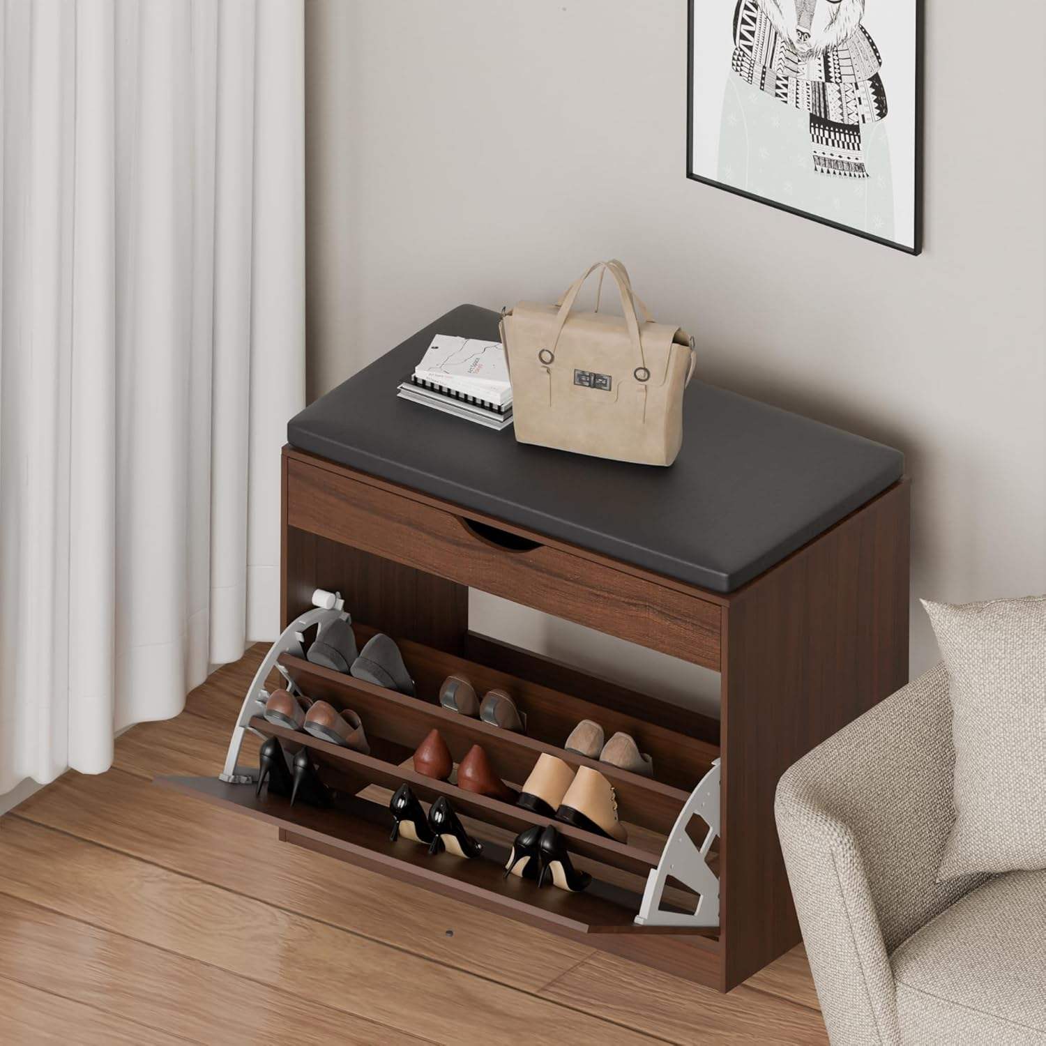 Factory Direct Shoe Rack Cabinet Modern Design Tipping Smart Shoe Storage Rack Wooden Shoe Bench with Seat