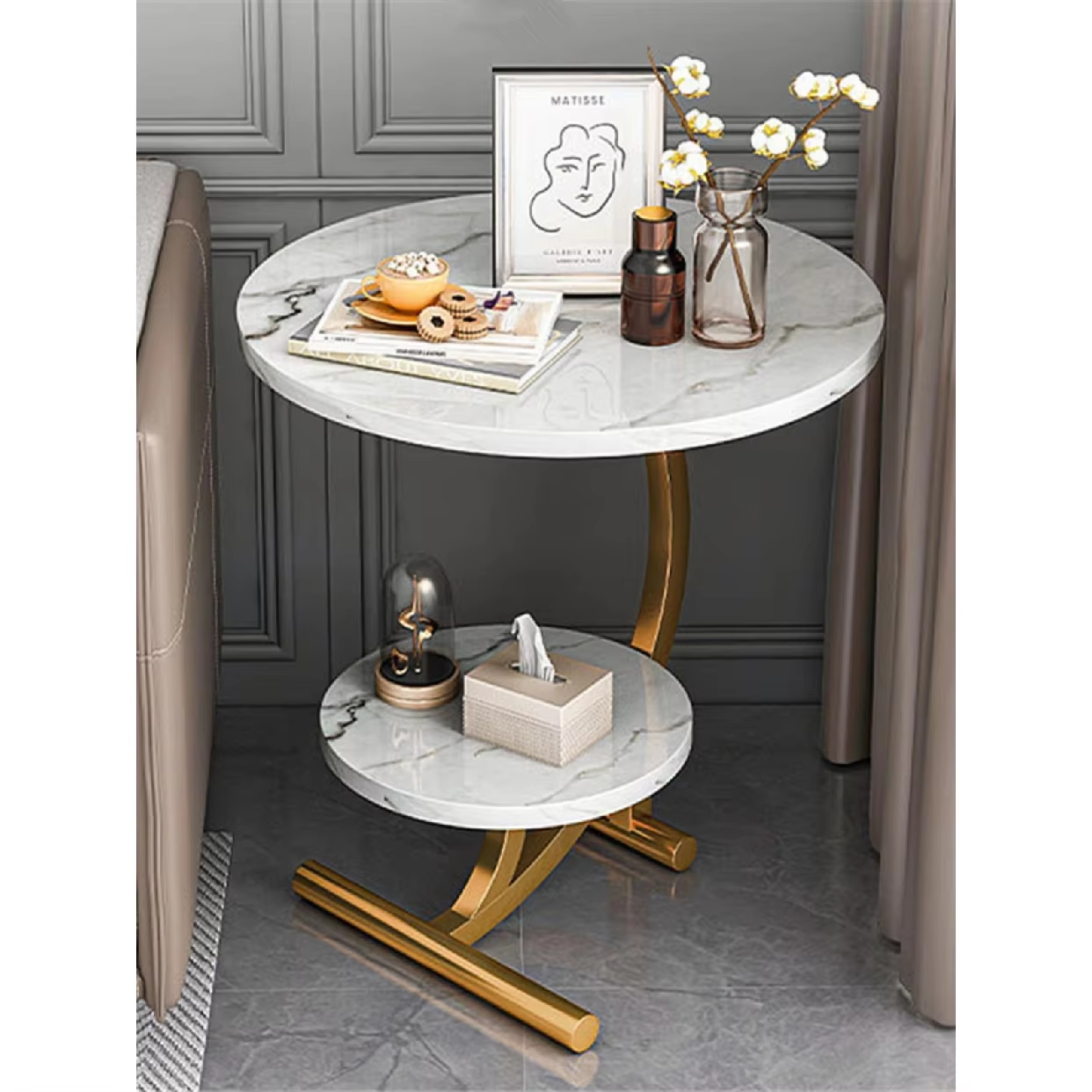 Light Luxury Living Room Sofa Marble Side Table, Bed Cabinet Creative Table Small Coffee Tabled