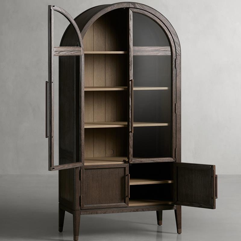 American Light Luxury Bookcase Nordic Side Cabinet Black Glass Doors Decorated French Vintage Wine Cabinet