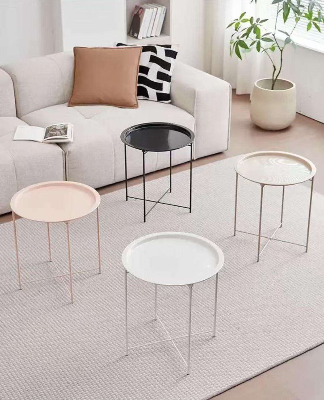 Vic Iron Tea Table Easy Folding Small Side Table Home Floor Standing Tea Rack Round Frame Small Round Table