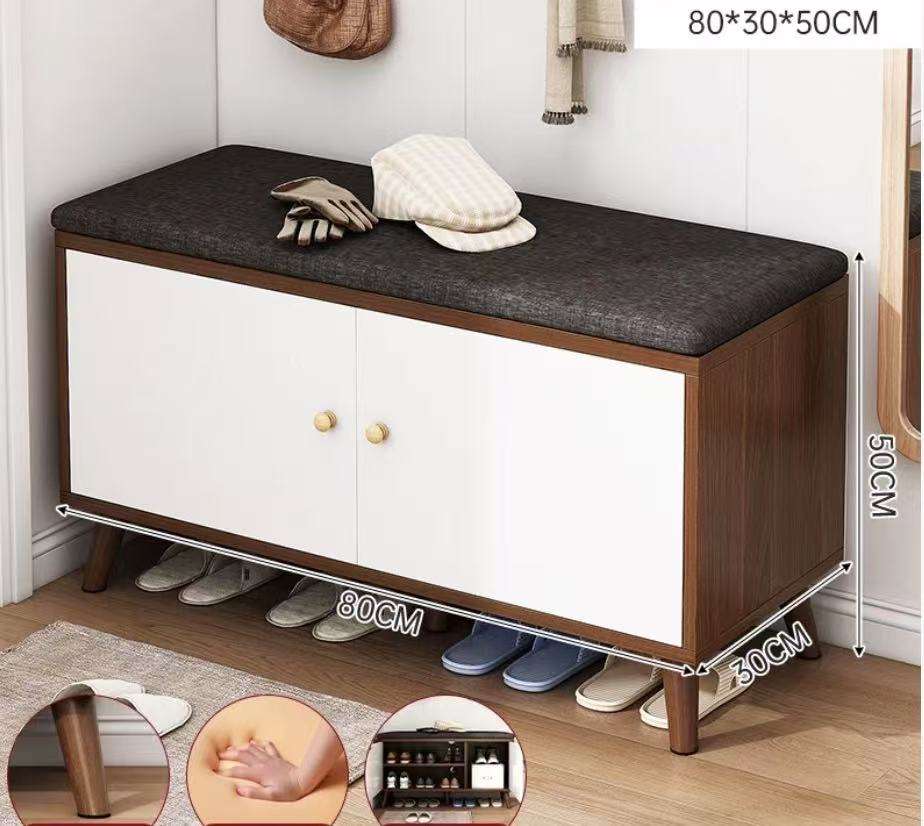 Home Door Shoe Rack, Seat Stool Integrated Shoe Storage Rack, Linen Sponge Solid Wood Simple Multi-layer Long Bench