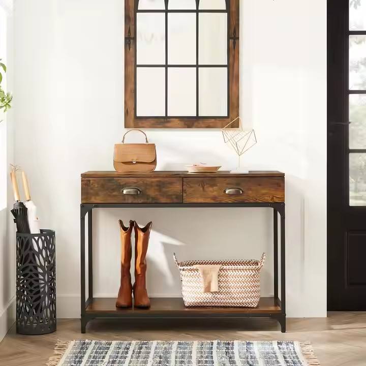 Modern Furniture Entrance Decoration Corridor Table Basalt Board Surface Black Metal Frame Console Table with Drawers