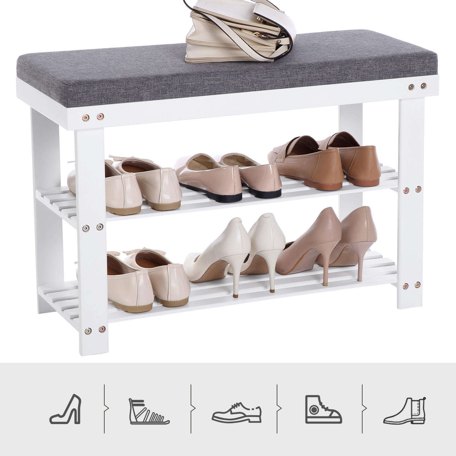Modern Household Living Room, Bedroom, Shoe Bench, Storage Bench, with Fabric Sponge Cushion and 2-story Steel Frame