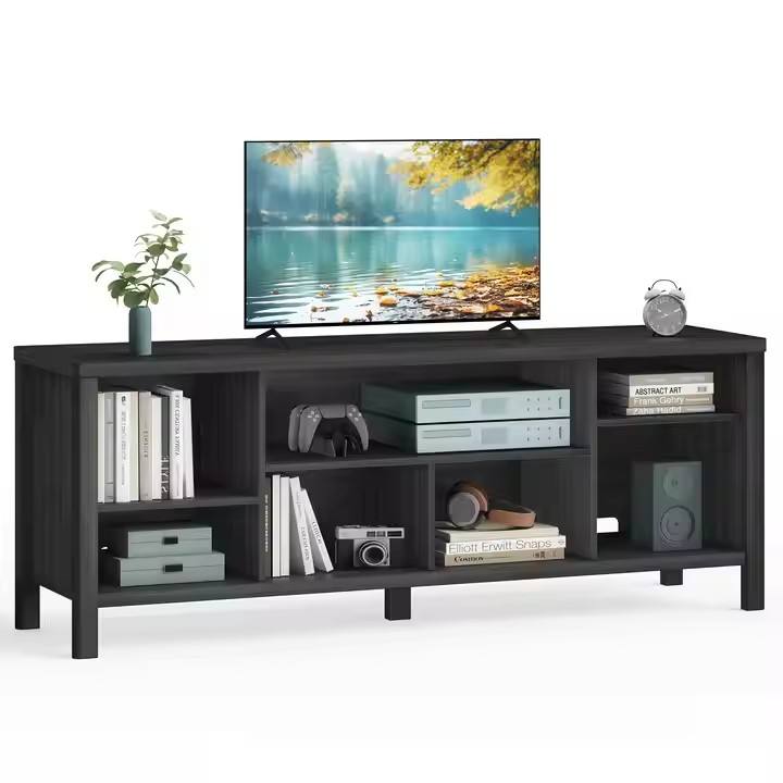 Living Room Bedroom Modern Nordic Minimalist Wooden TV Cabinet with Seven Small Open Shelves