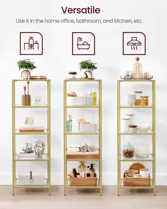 Modern Nordic Living Room and Study Storage Rack Shelf Unit with 4 Layers of Tempered Glass Bookshelf Display Stand