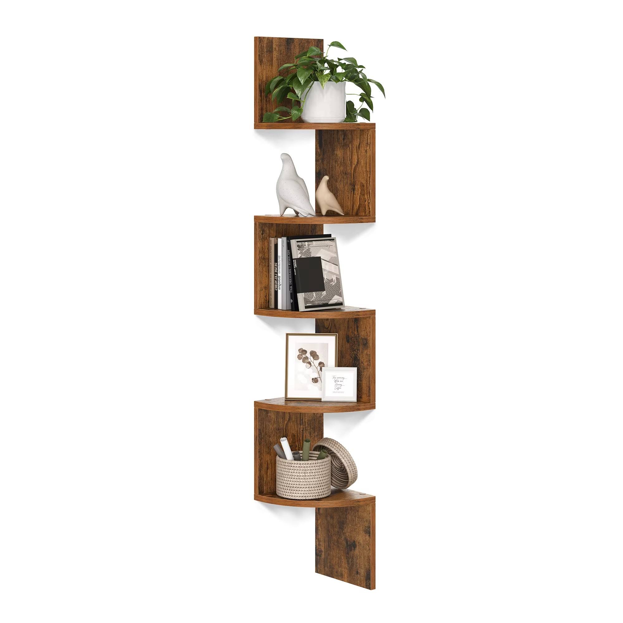 Modern Bedroom Creative Design - S-shaped Wall-mounted 5-layer Corner Wooden Bookcase and Shelf