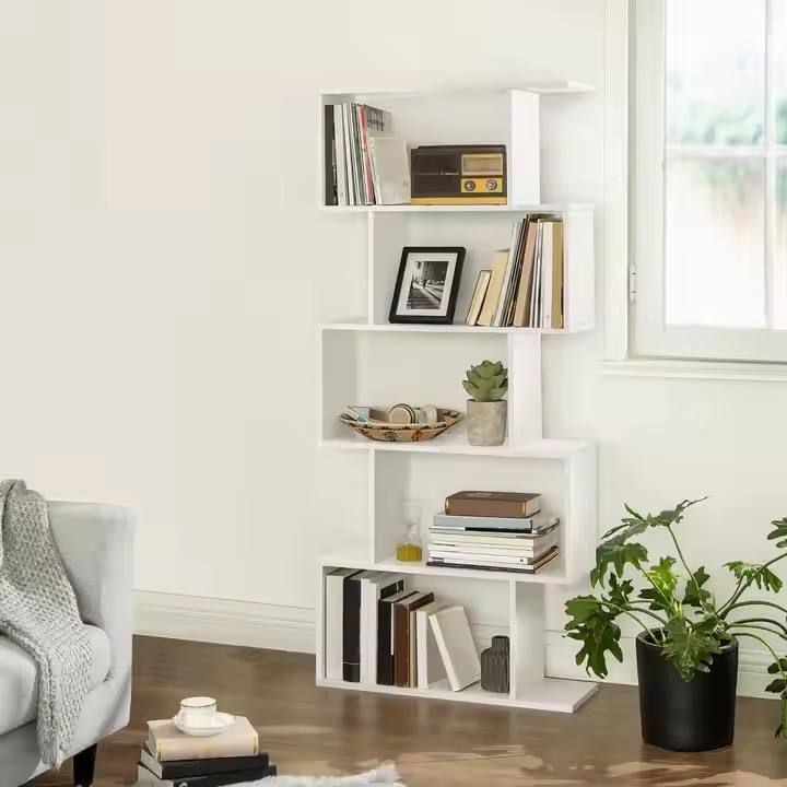 Modern Design Living Room and Study S-shaped 5-layer Independent Detachable Wooden Bookshelf