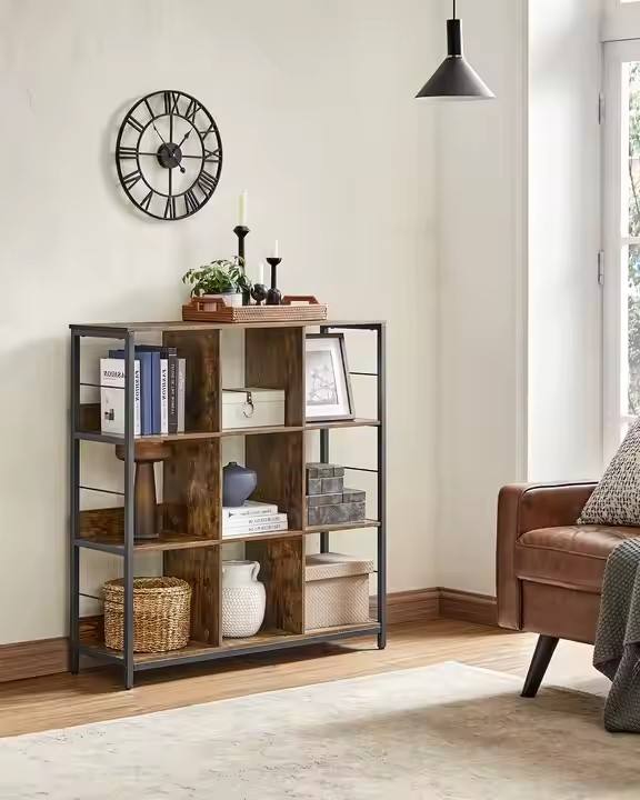 Modern Living Room and Study, 3-story Wooden Open Cube Storage Rack