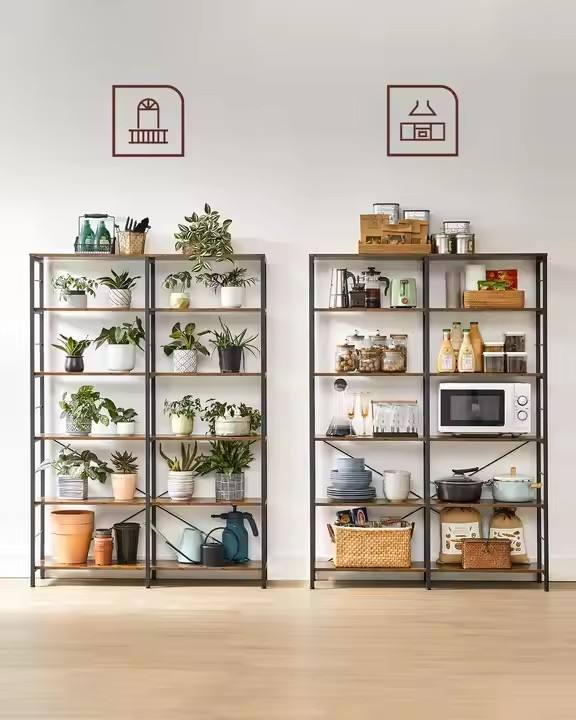 Retro Industrial-style Living Room Furniture with Metal Frame, 6-layer Bookshelf Display Stand