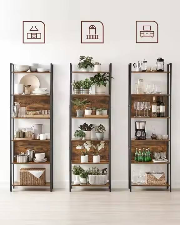 Industrial Living Room Office Multi-functional Shelving Steel Bookshelf 6-layer Shelving Unit Ladder Shelving Standing Bookcase