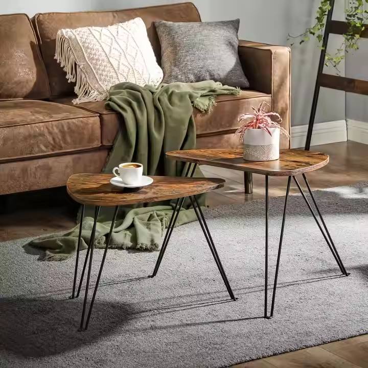 Industrial Style Nested Coffee Table Set - 2 Half-nested Household Coffee Table