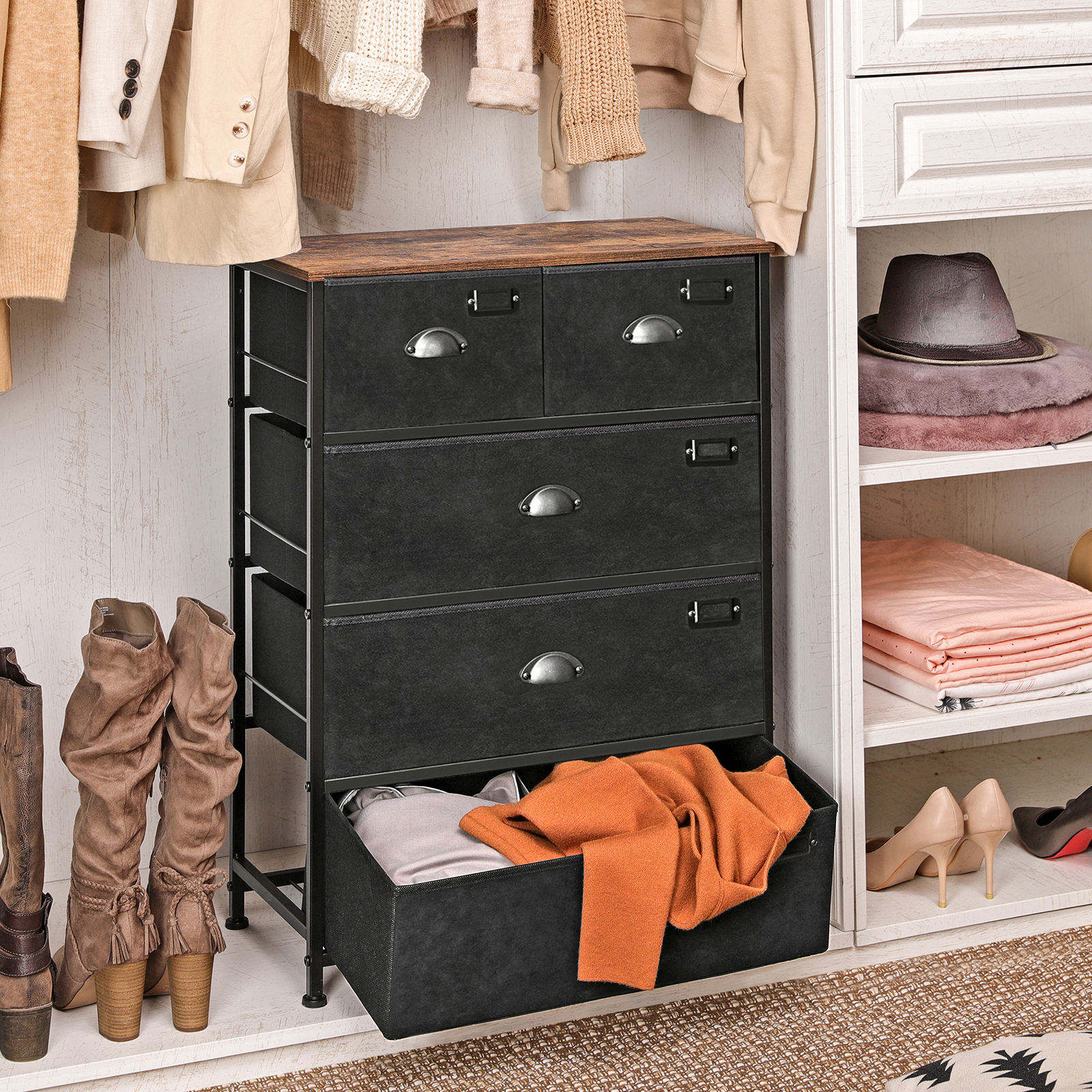 Modern Living Room Bedroom Fabric Dressing Table with Wooden Top Cabinet and Wardrobe Drawer Cabinet