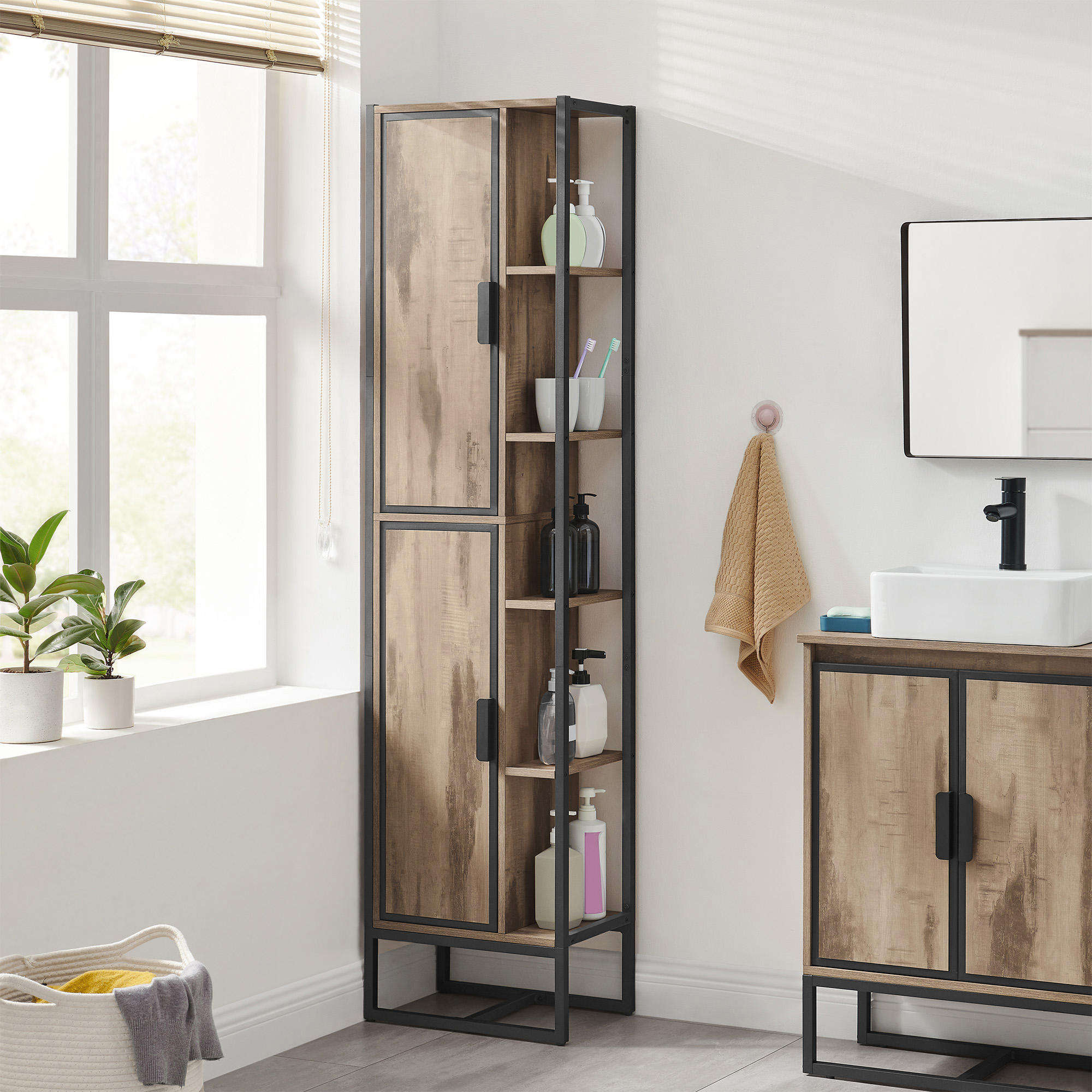 Modern Bedroom Multi-functional Cabinet - Four Wooden Narrow Filing Cabinets and Wardrobe