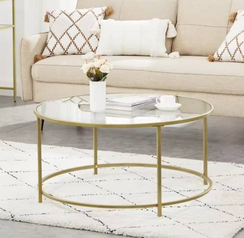 Modern Round Gold Glass Coffee Table for the Living Room
