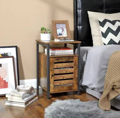 Industrial Bedroom Living Room Storage Cabinet Side Table with Door Bedside Cabinet