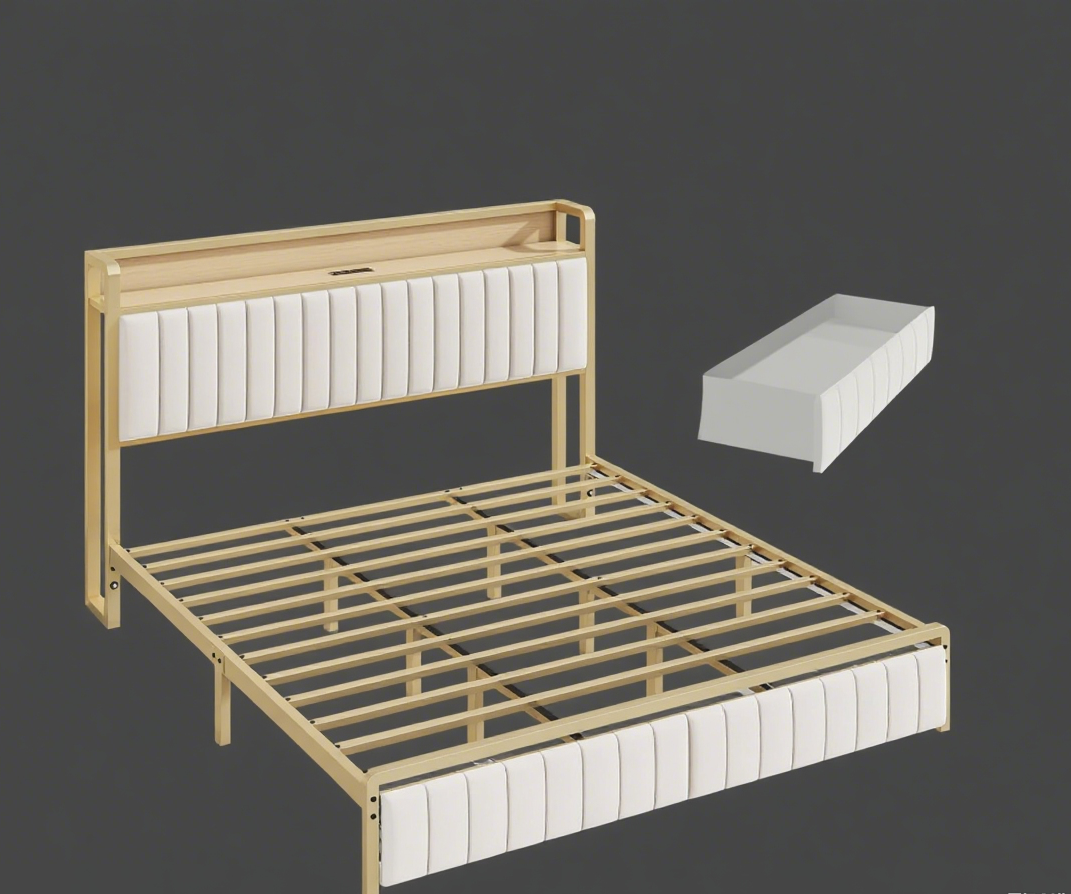 Bedroom Furniture Modern Simple Queen Metal Frame Bed for Living Room Furniture or Apartment